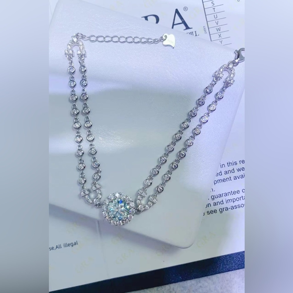 Blue Moissanite Diamond Women’s Sterling Silver Elegant Vintage Bracelet